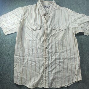 Men's Short-Sleeve Button-Down Shirt in Cream with Tan Stripes